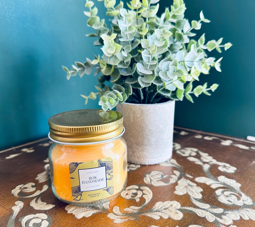 8oz Pure Beeswax Candle: Mason Jar, Clean Burning