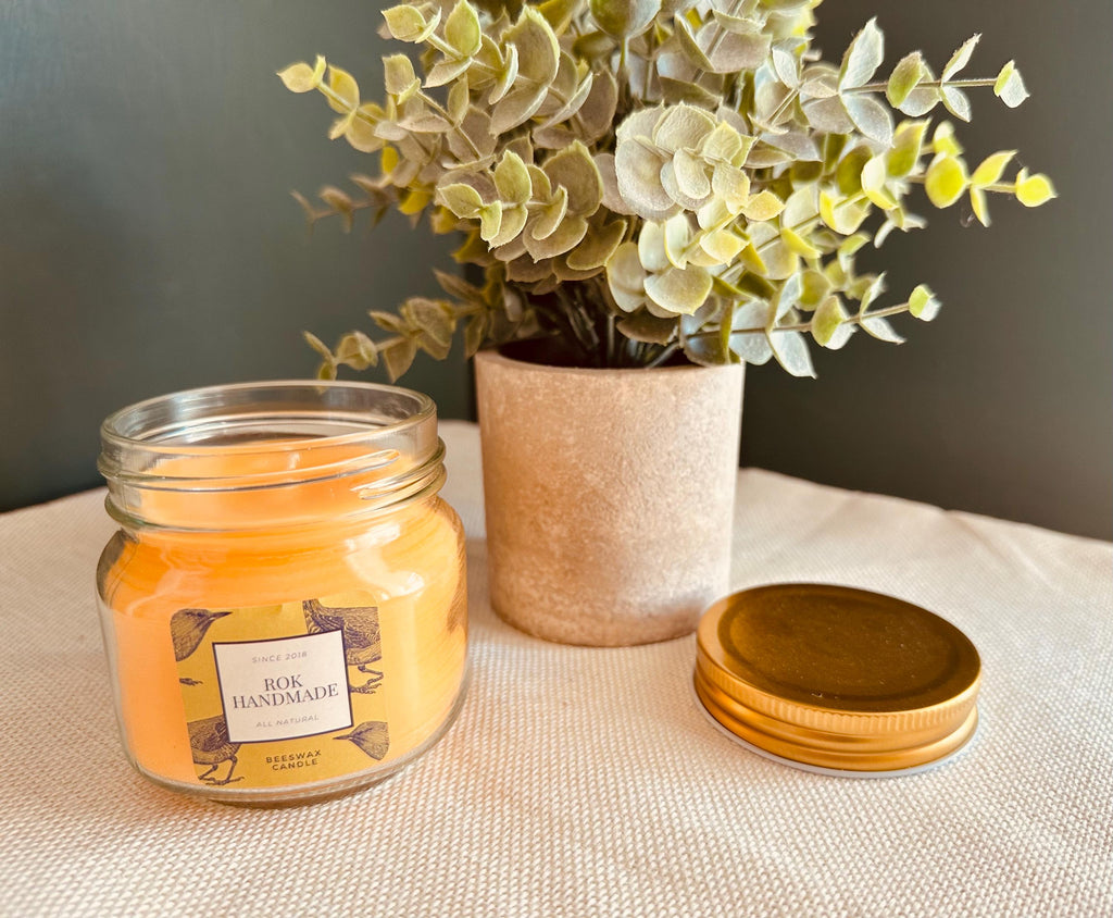 8oz Pure Beeswax Candle: Mason Jar, Clean Burning