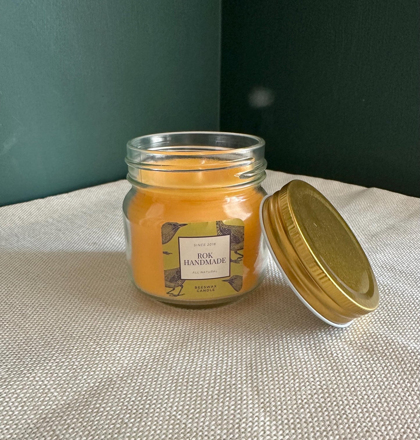 8oz Pure Beeswax Candle: Mason Jar, Clean Burning