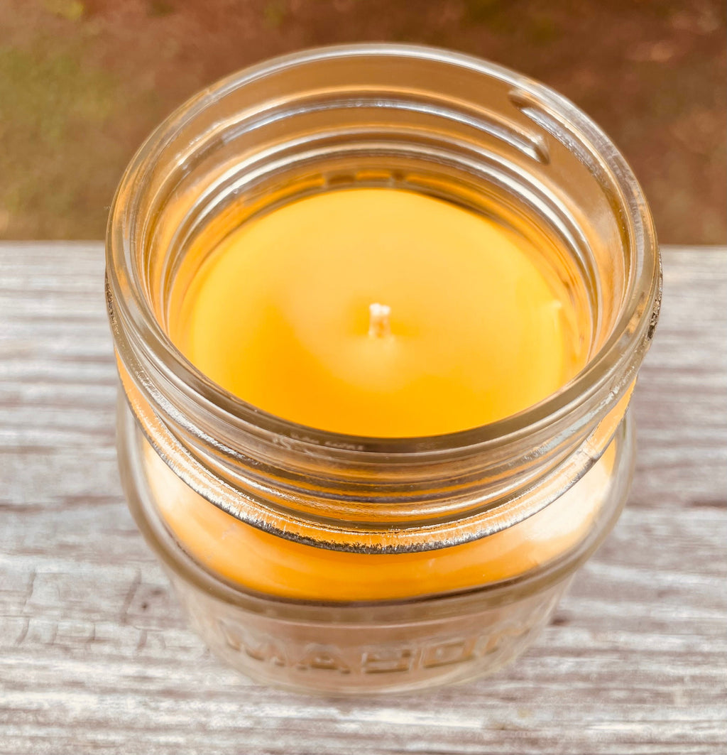 8oz Pure Beeswax Candle: Mason Jar, Clean Burning